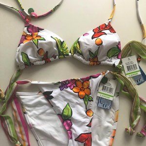 NEW WHITE FLORAL TROPICAL PUNCH BIKINI SWIMSUIT SIZE LARGE